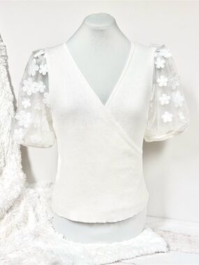 French Connection Lucille Lace Wrap Top • Summer White • Sz M • NWT